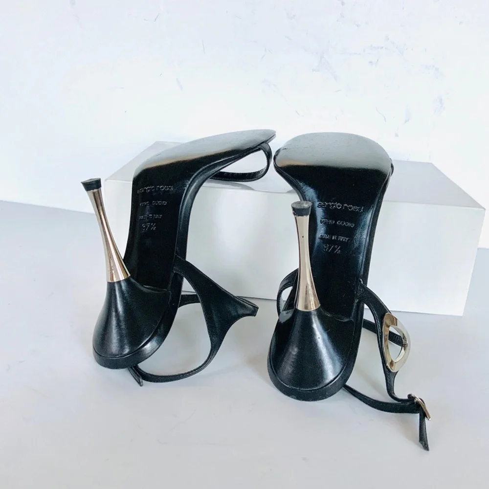 Sergio Rossi black  silver stiletto sandals heels 37.5